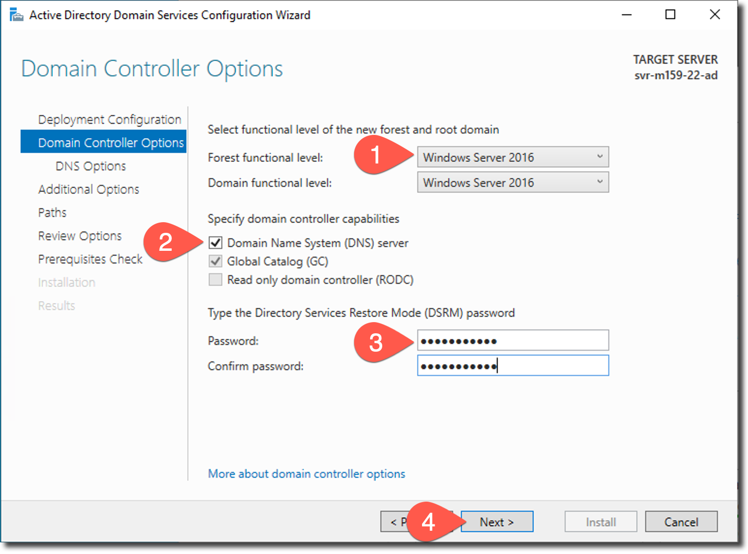 étape : Domain Controller Options