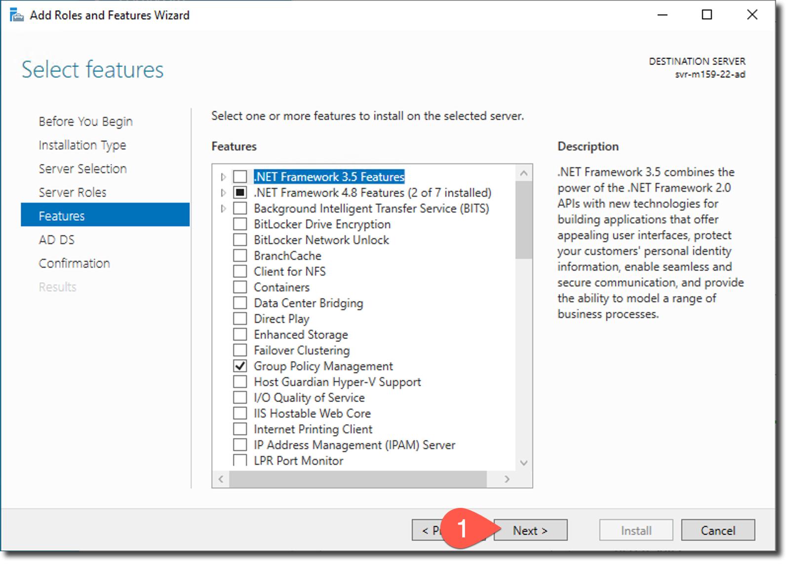 étape : select features