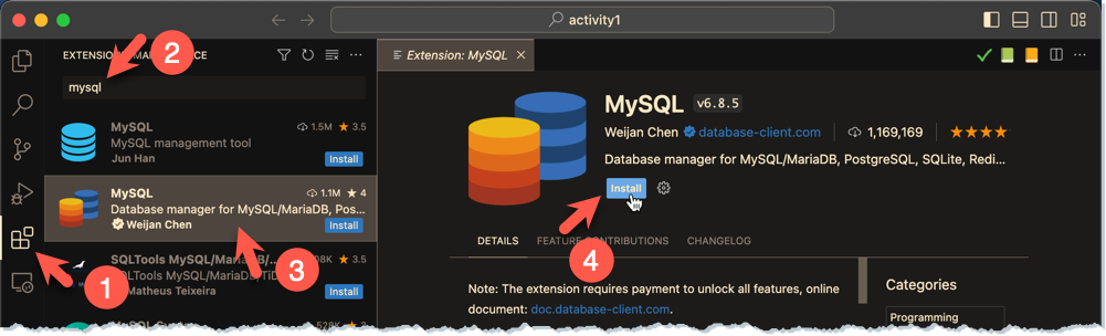 Installer l'extension Database Client
