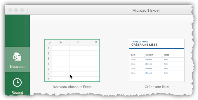 Fig. 1 – Nouveau classeur Excel