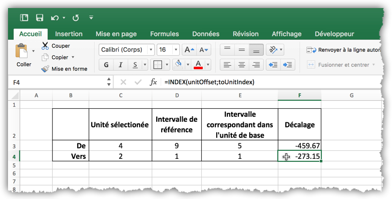 Fig. 7 – Utilisation de la fonction INDEX