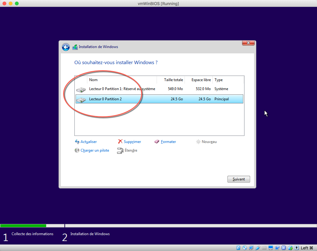 Fig. 2 – Partitions créées par Windows