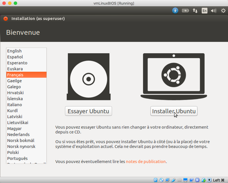 Fig. 8 – Démarrage de l’installation d’Ubuntu