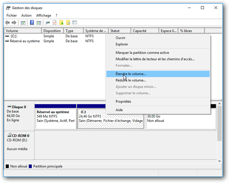 Fig. 4 – Menu contextuel de la partition C: