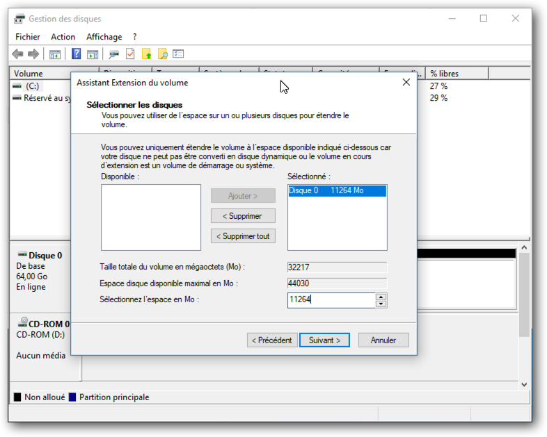 Fig. 6 – Extension de la taille de la partition C: