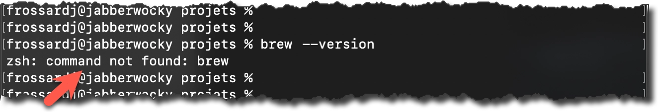 La commande brew n'est pas reconnue, Homebrew n'est pas installé.