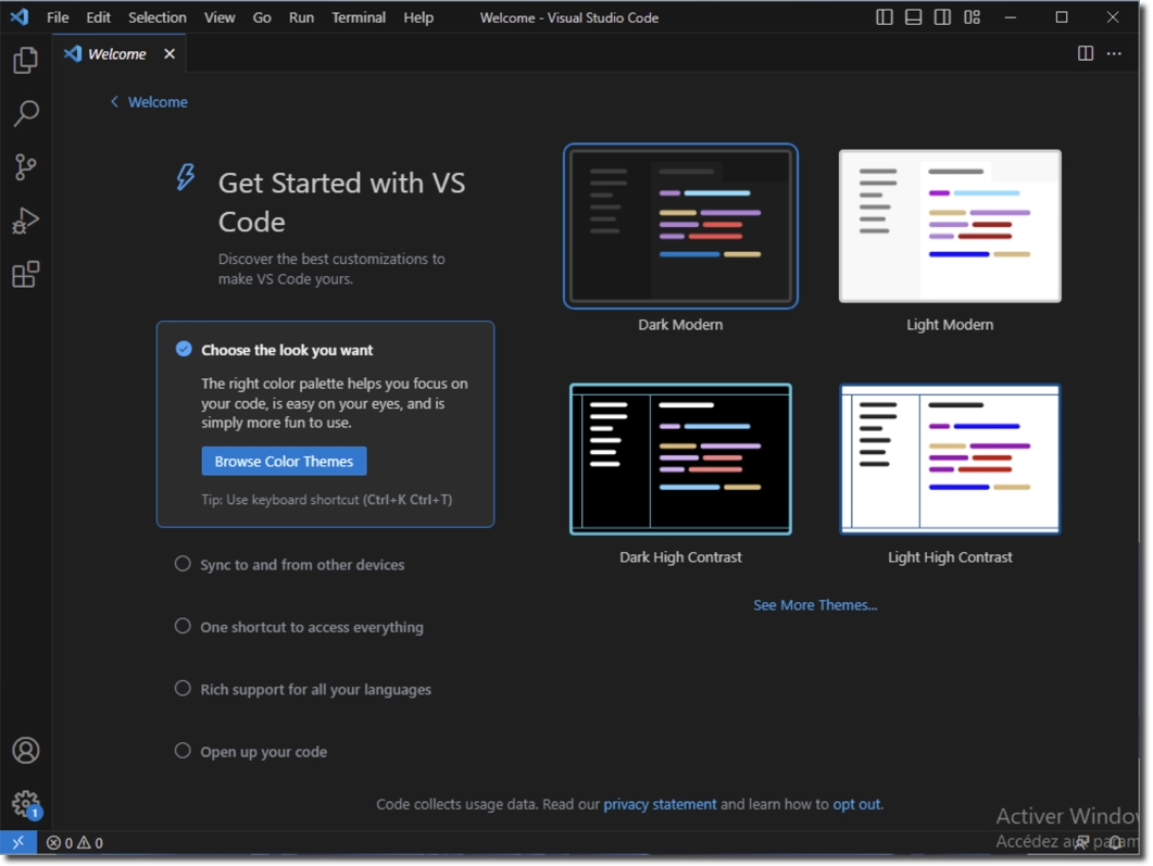 Ouverture de Visual Studio Code