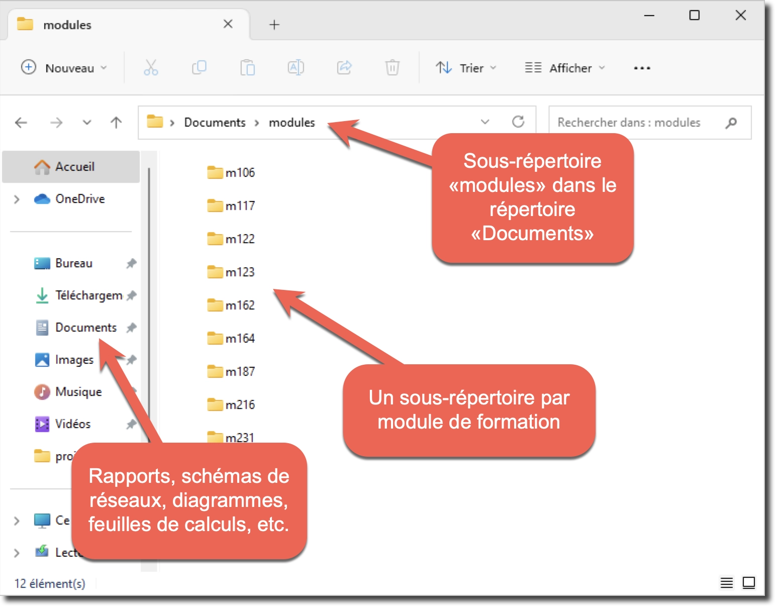 Répertoire « Documents » : pour les documents, mais pas pour les répertoire de projet et programmation.