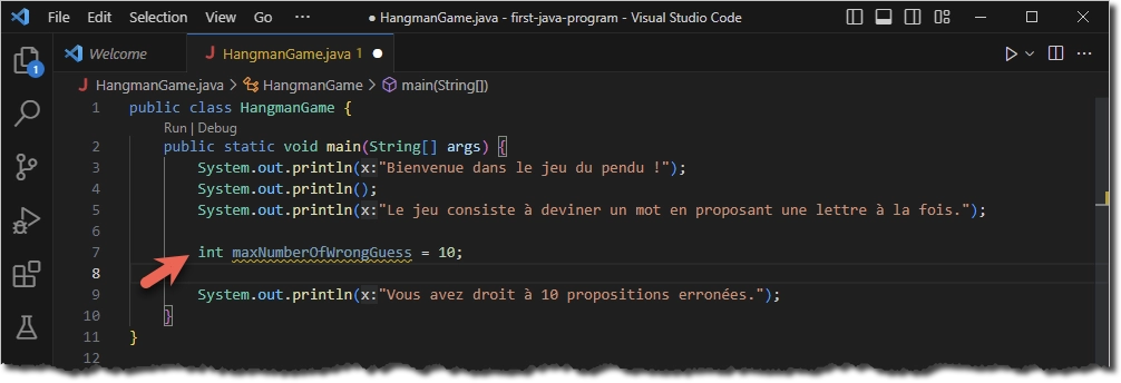 Définition de la variable maxNumberOfWrongGuess